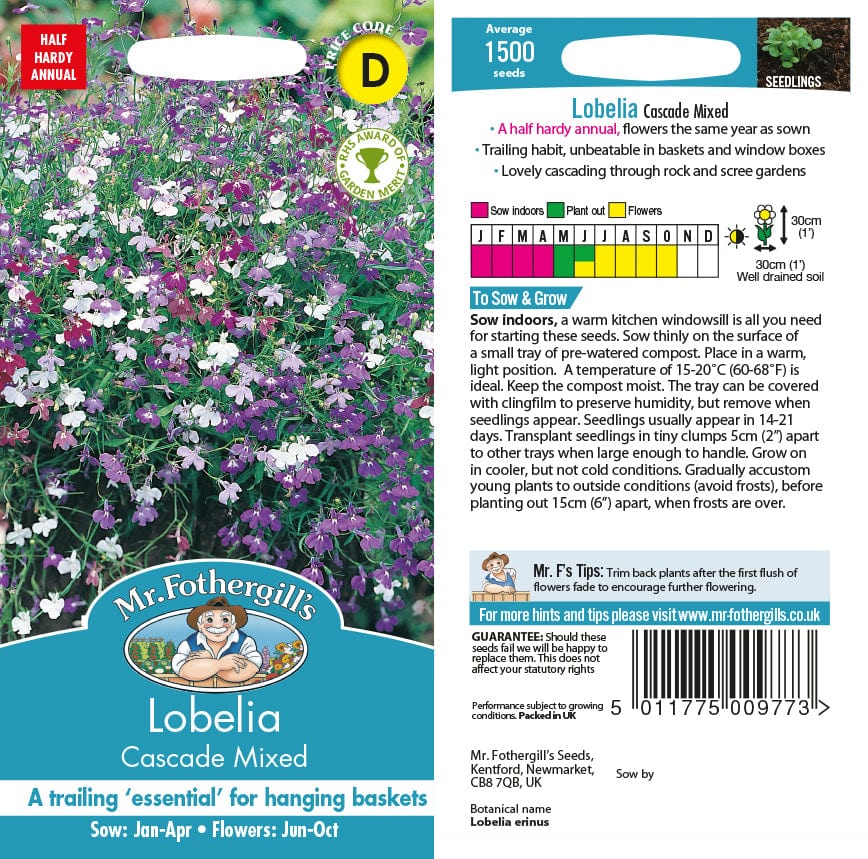 Lobelija "Cascade Mixed" Mr.Fothergill's 1500 sēklas
