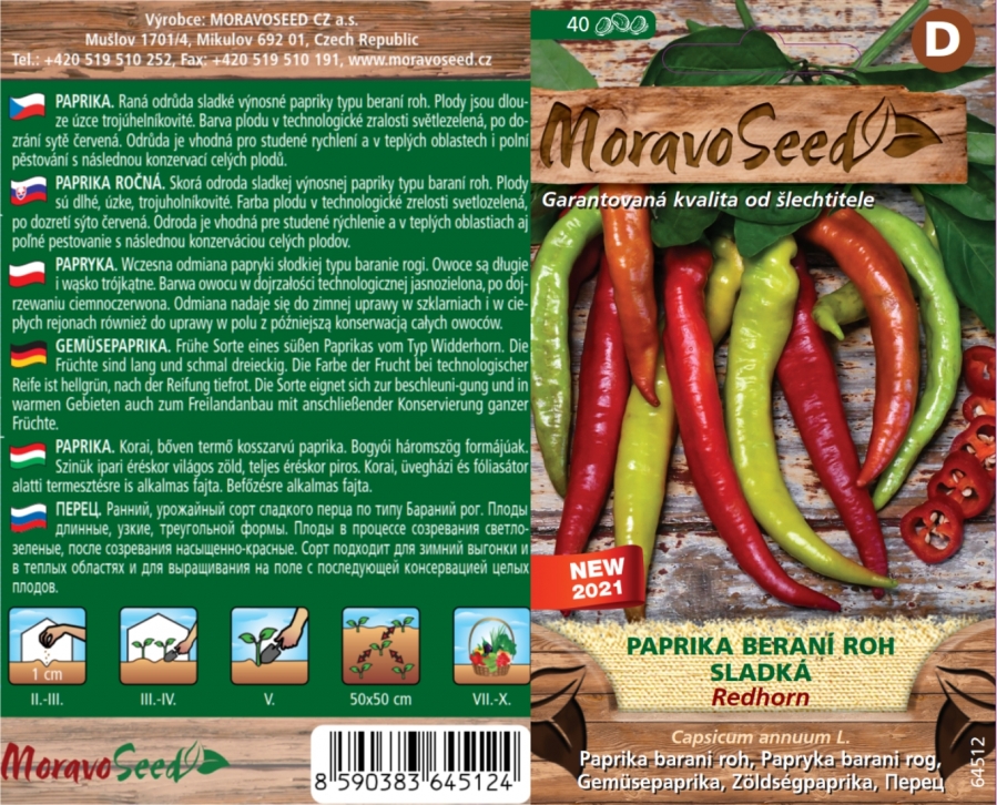 Paprika "Redhorn" Moravo Seed 40 siementä