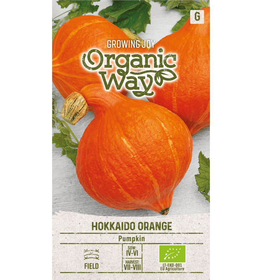 Kurpitsa Cucurbita maxima "Hokkaido Orange", siemenet Organic Way 2 g